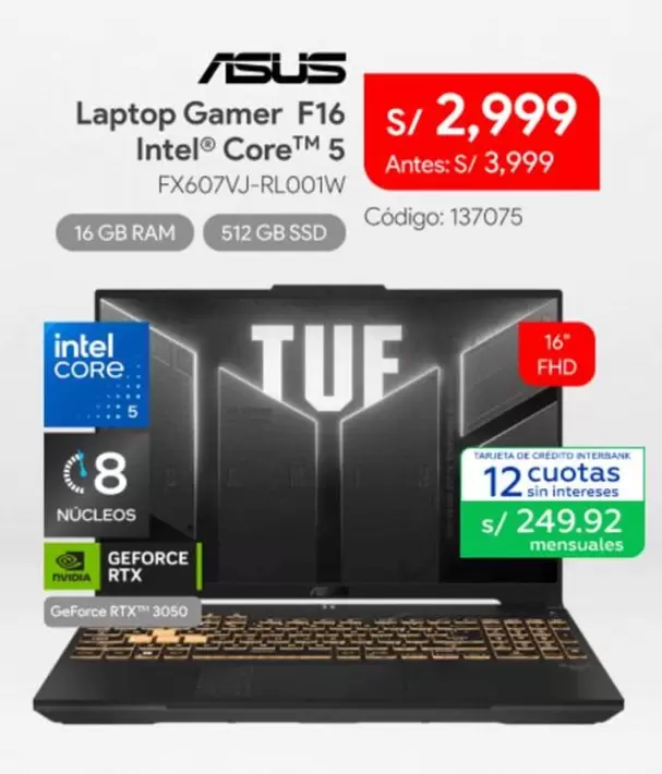 Asus - Laptop Gamer F16 FX607VJ-RL001W