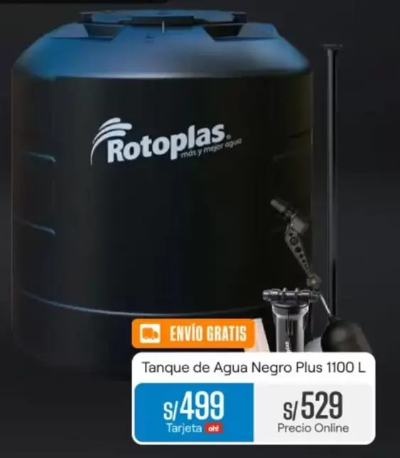 Rotoplas - Tanque de Agua Negro Plus 1100 L