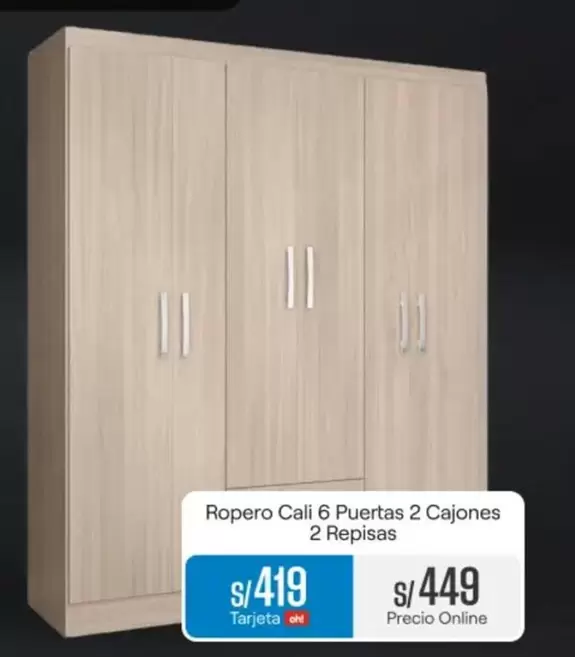 Ropero Cali 6 Puertas 2 Cajones 2 Repisas