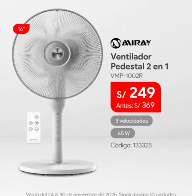 Miray - Ventilador Pedestal 2 en 1 VMP-1002R