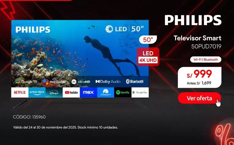 Philips - Televisor Smart 50PUD7019
