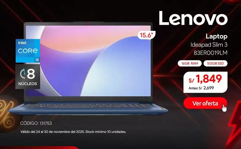 Lenovo - Laptop Ideapad Slim 3 83ER0019LM