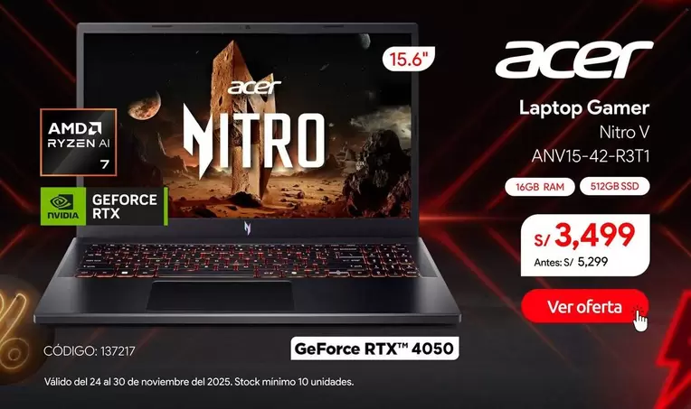 Acer - Laptop Gamer Nitro V ANV15-42-R3T1