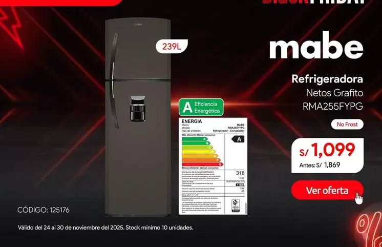 Mabe - Refrigeradora Netos Grafito RMA255FYPG