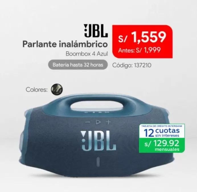 JBL - Parlante inalámbrico Boombox 4 Azul