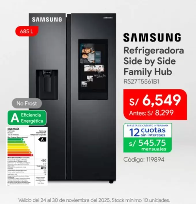 Samsung - Refrigeradora Side by Side Family Hub RS27T556181