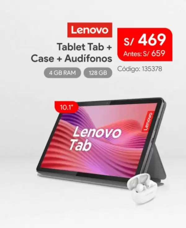 Lenovo - Tablet Tab + Case + Audífonos
