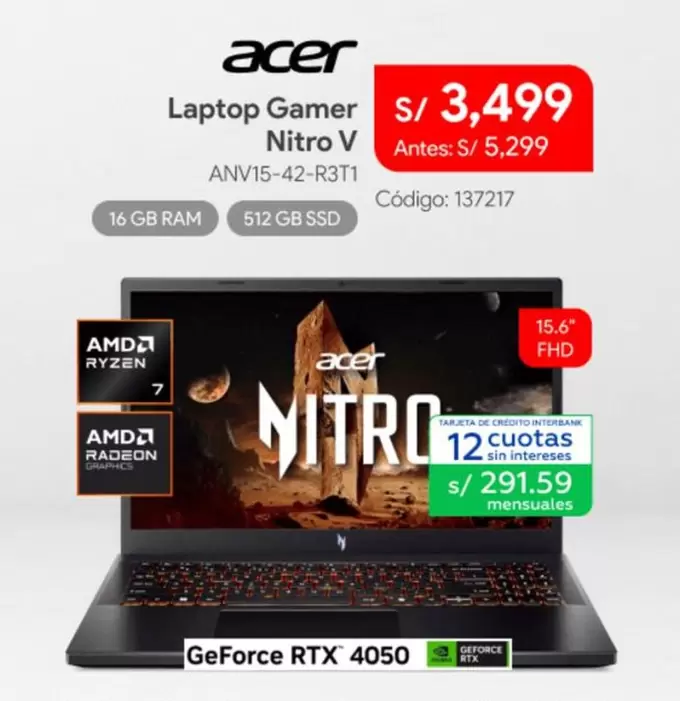 Acer - Laptop Gamer Nitro V ANV15-42-R3T1