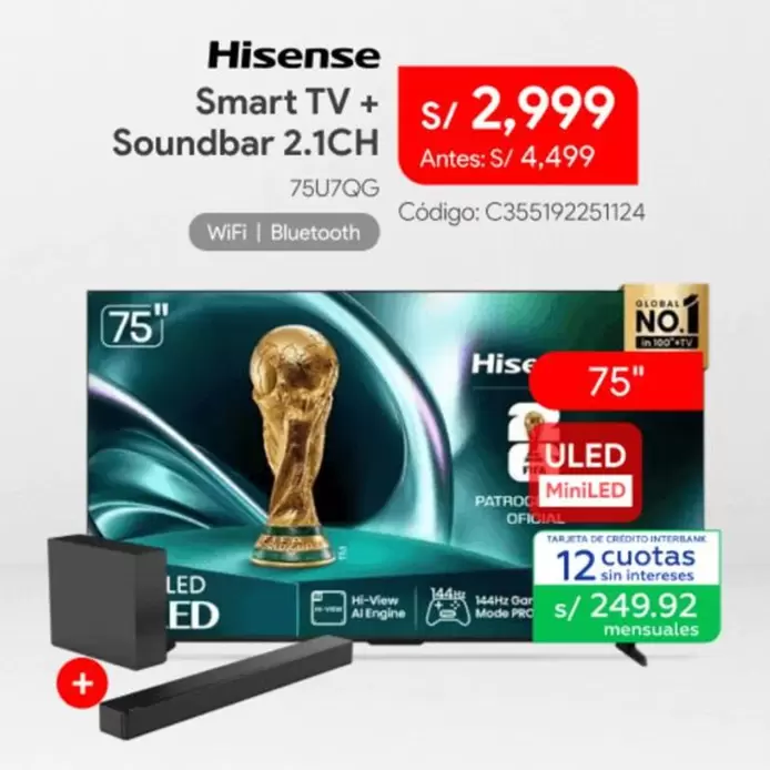 Hisense - Smart TV + Soundbar 2.1CH 75U7QG