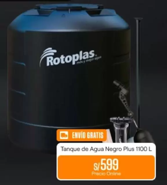 Rotoplas - Tanque de Agua Negro Plus 1100 L