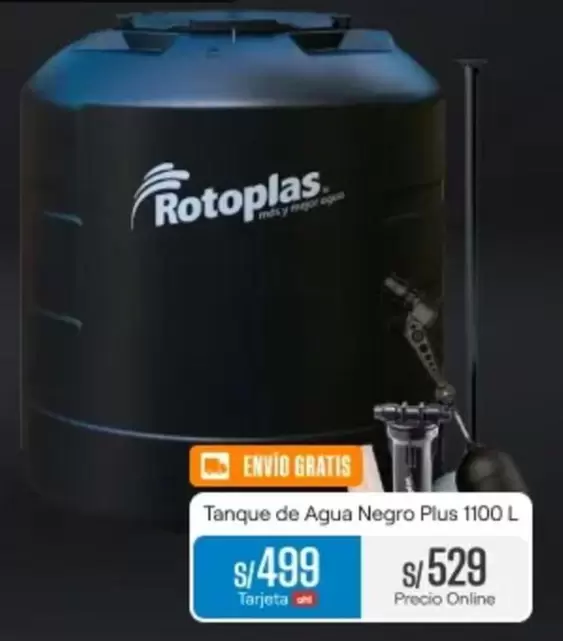 Rotoplas - Tanque de Agua Negro Plus 1100 L