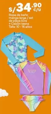 Ropa de baño manga larga/set de playa licra +Calzón teens