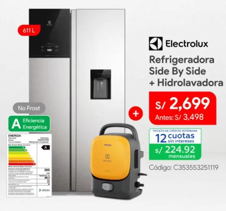 Electrolux - Refrigeradora Side By Side + Hidrolavadora