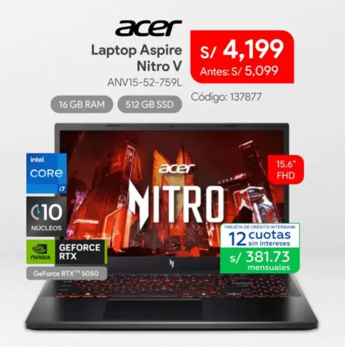 Acer - Laptop Aspire Nitro V ANV15-52-759L