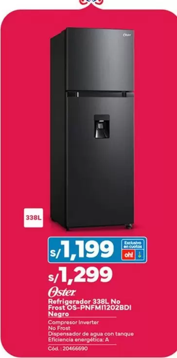Oster - Refrigerador 338L No Frost OS-PNFM12028DI Negro
