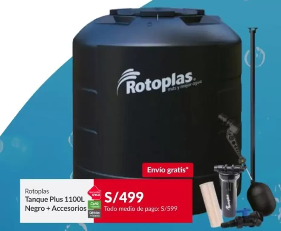 Rotoplas - Tanque Plus 1100L Negro + Accesorios