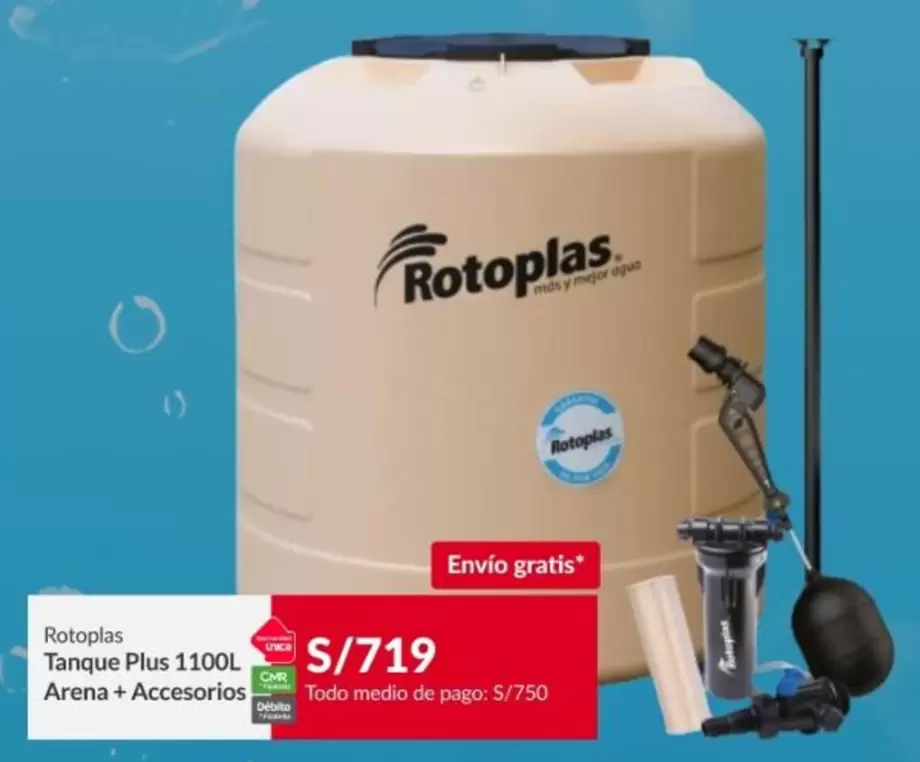 Rotoplas - Tanque Plus 1100L Arena + Accesorios