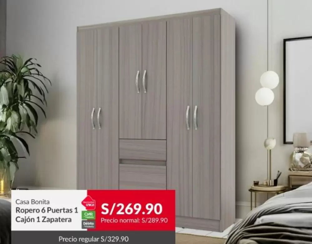 Ropero 6 Puertas 1 Cajón 1 Zapatera