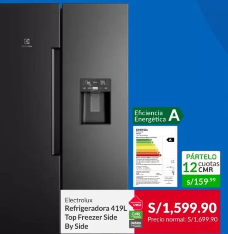 Electrolux - Refrigeradora 419L Top Freezer Side By Side