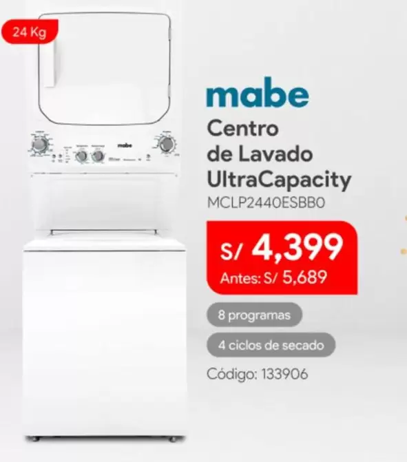 Mabe - Centro de Lavado UltraCapacity MCLP2440ESBBO