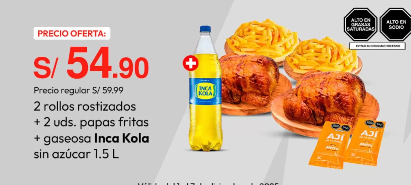 Inca Kola - 2 rollos rostizados + 2 uds. papas fritas + gaseosa  sin azúcar 1.5 L