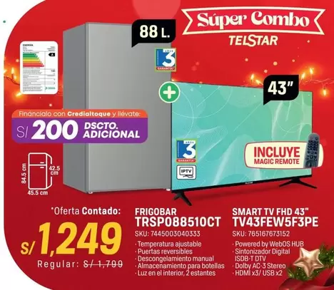 Smart - FRIGOBAR TRSP088510CT, SMART TV FHD 43" TV43FEW5F3PE