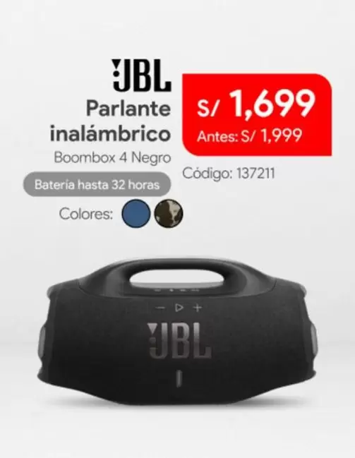 JBL - Parlante inalámbrico Boombox 4 Negro