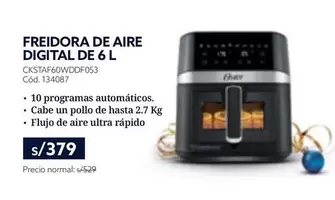 Oster - FREIDORA DE AIRE DIGITAL DE 6 L CKSTAF60WDDF053