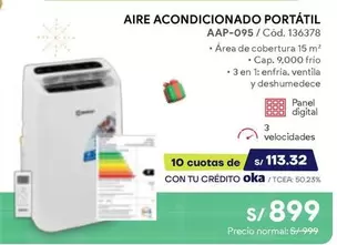 AIRE ACONDICIONADO PORTÁTIL AAP-095 / Cód. 136378
