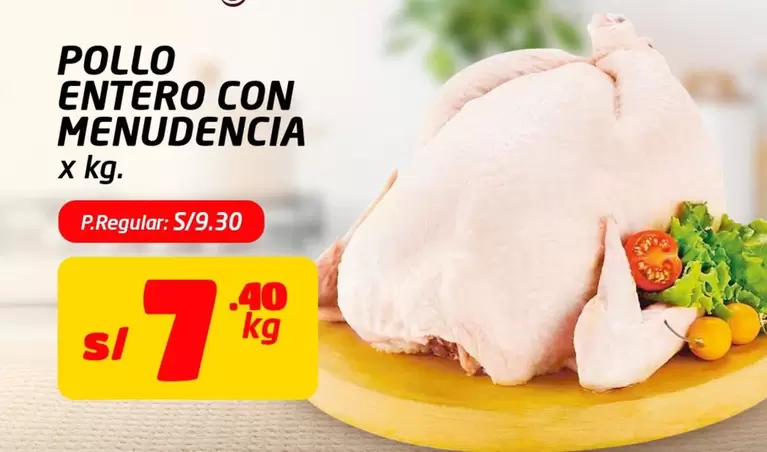 POLLO ENTERO CON MENUDENCIA