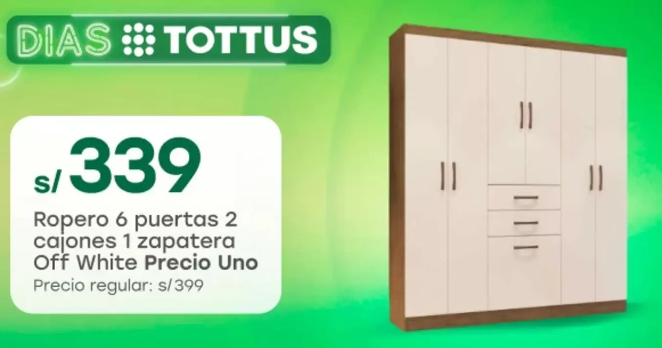 Tottus - Ropero 6 puertas 2 cajones 1 zapatera Off White Precio Uno