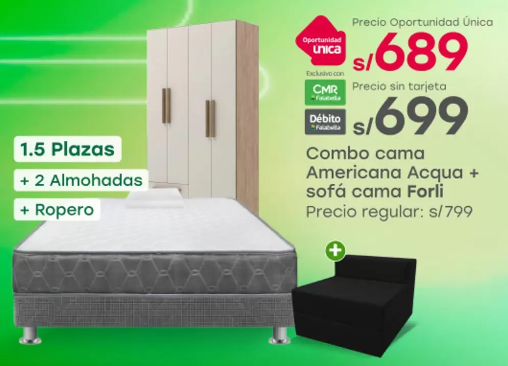 Forli - Combo cama Americana Acqua + sofá cama