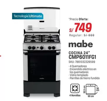 Mabe - COCINA 24" CMP6011FG1