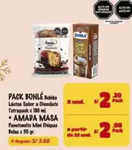 PACK BONLÉ Bebida Láctea Sabor a Chocolate + AMADA MASA Panetoncito Mini Chispas