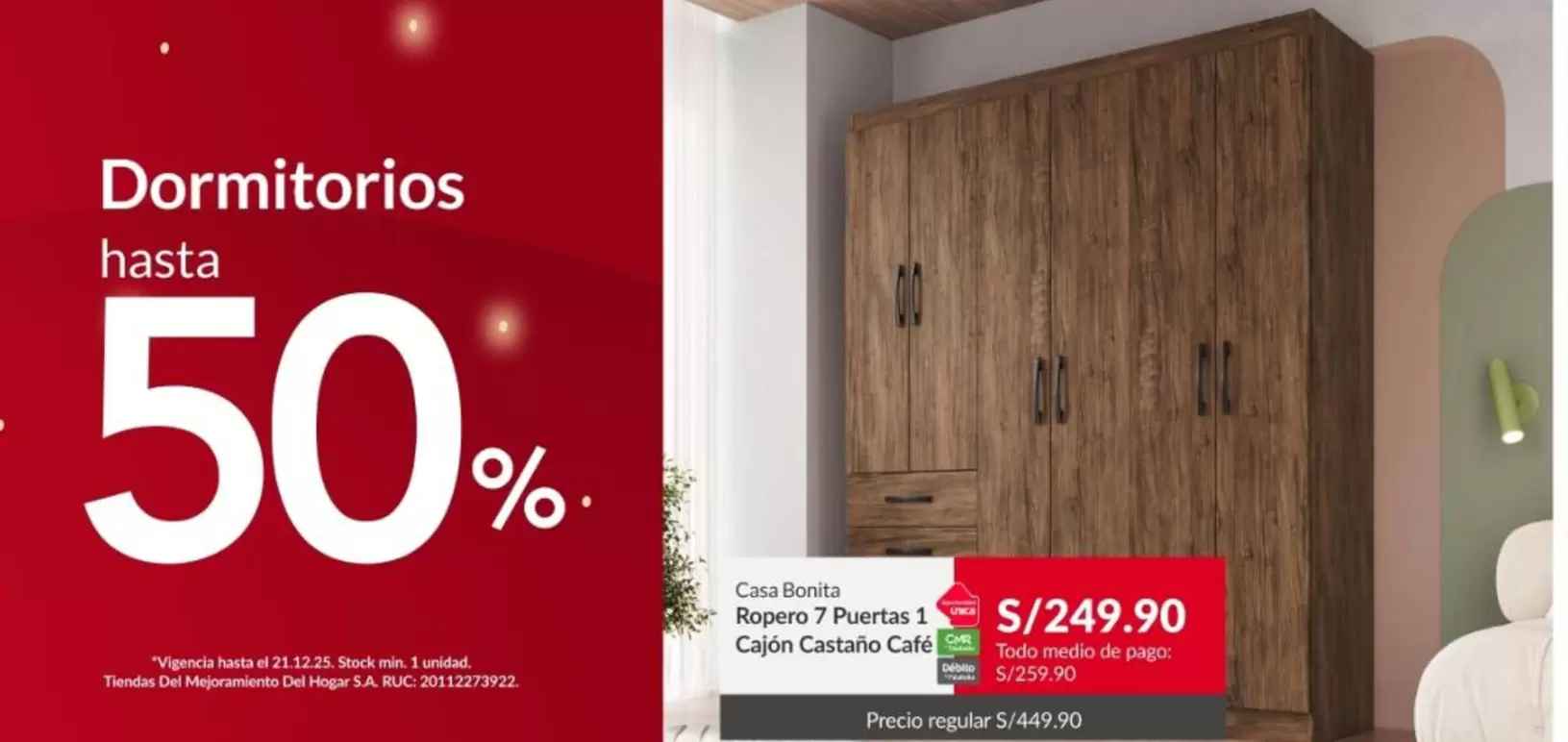 Ropero 7 Puertas 1 Cajón Castaño Café