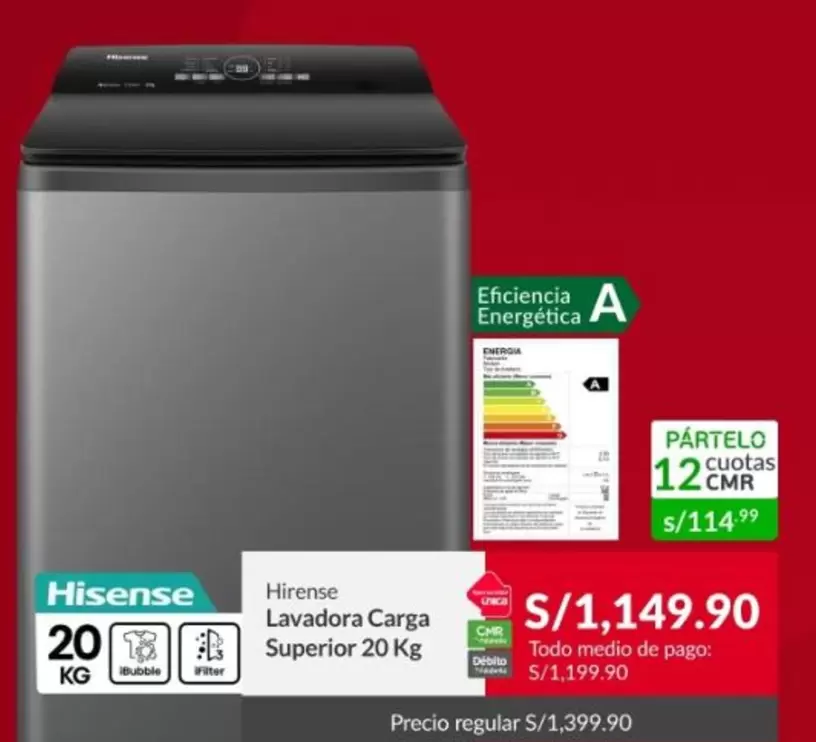 Hisense - Lavadora Carga Superior 20 Kg
