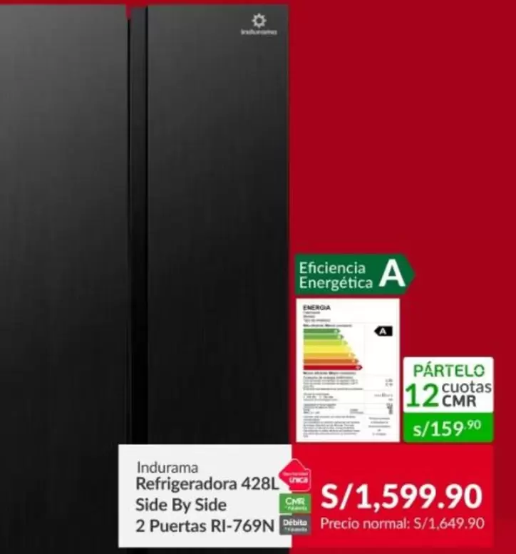 Indurama - Refrigeradora 428L Side By Side 2 Puertas RI-769N