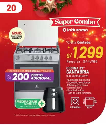 Indurama - COCINA 32" CANTABRIA + FREIDORA DE AIRE