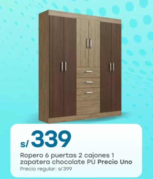 Ropero 6 puertas 2 cajones 1 zapatera chocolate PU Precio Uno