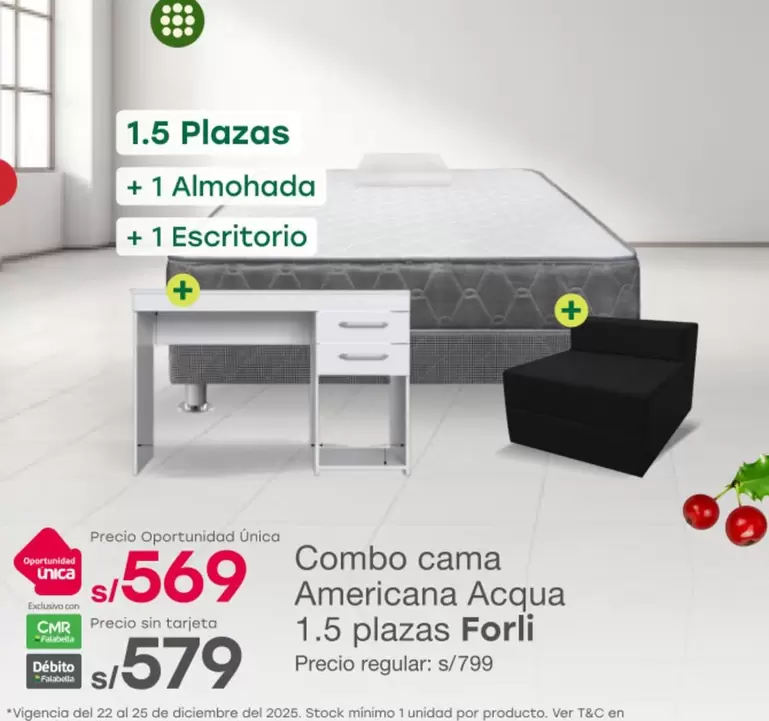 Forli - Combo cama Americana Acqua 1.5 plazas