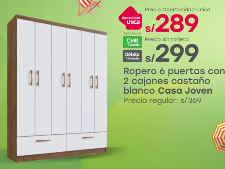 Casa Joven - Ropero 6 puertas con 2 cajones castaño blanco