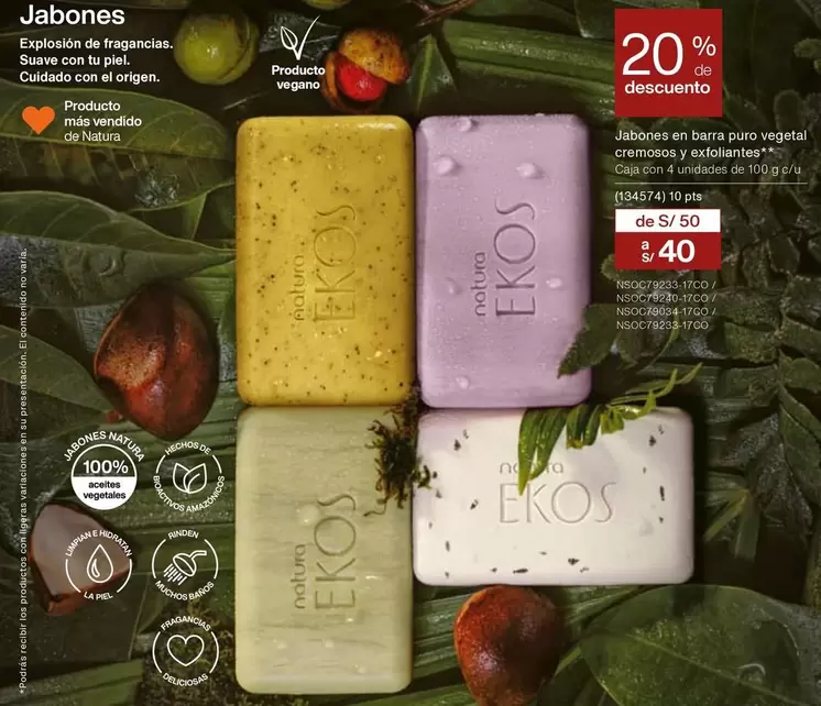 Natura - Jabones en barra puro vegetal cremosos y exfoliantes