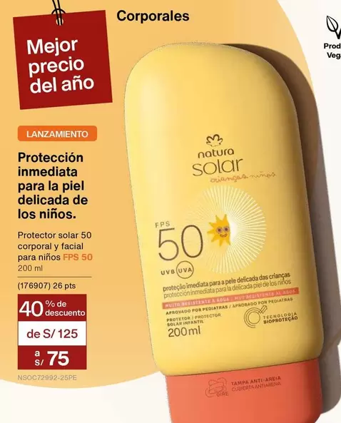 Natura - Protector solar 50 corporal y facial para niños FPS 50