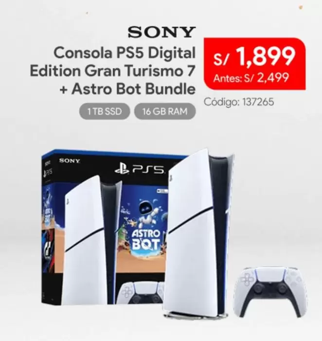 Sony - Consola PS5 Digital Edition Gran Turismo 7 + Astro Bot Bundle