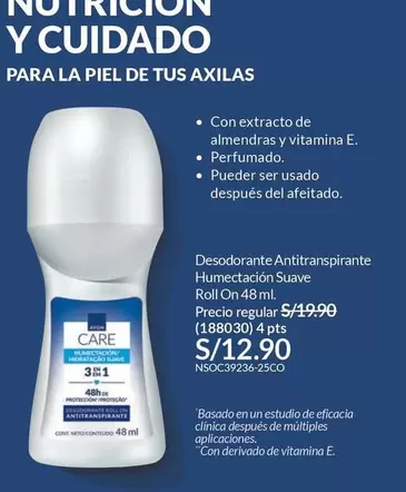 Piel - Desodorante Antitranspirante Humectación Suave Roll On 48 ml