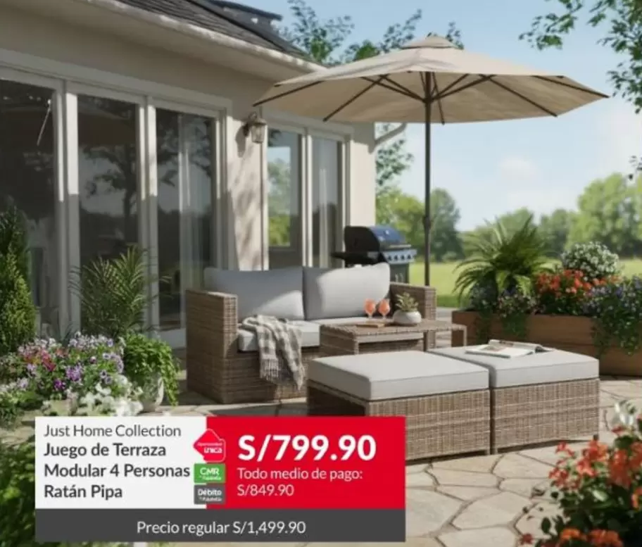 Juego de Terraza Modular 4 Personas Ratán Pipa