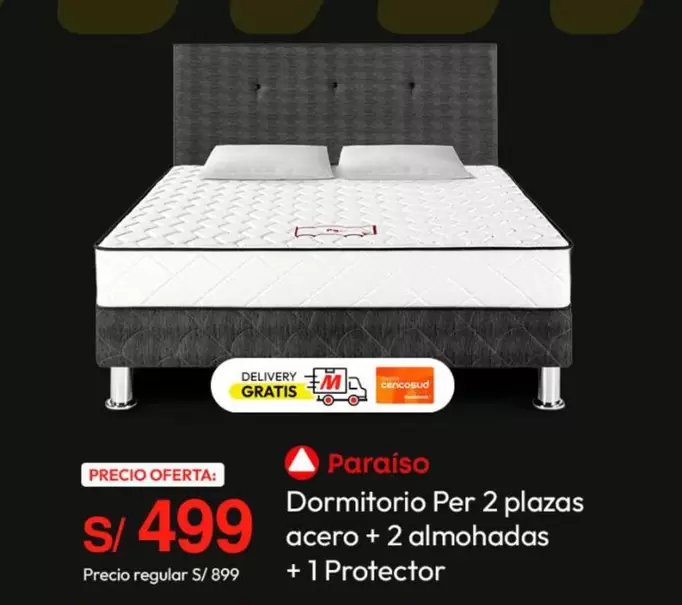 Dormitorio Per 2 plazas acero + 2 almohadas + 1 Protector