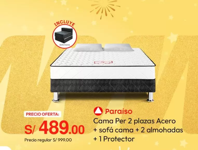 Cama Per 2 plazas Acero + sofá cama + 2 almohadas + 1 Protector