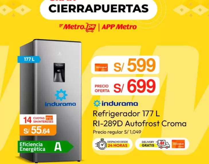 Indurama - Refrigerador 177 L RI-289D Autofrost Croma