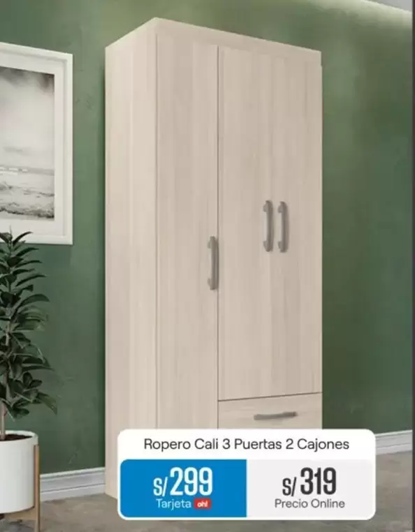 Ropero Cali 3 Puertas 2 Cajones